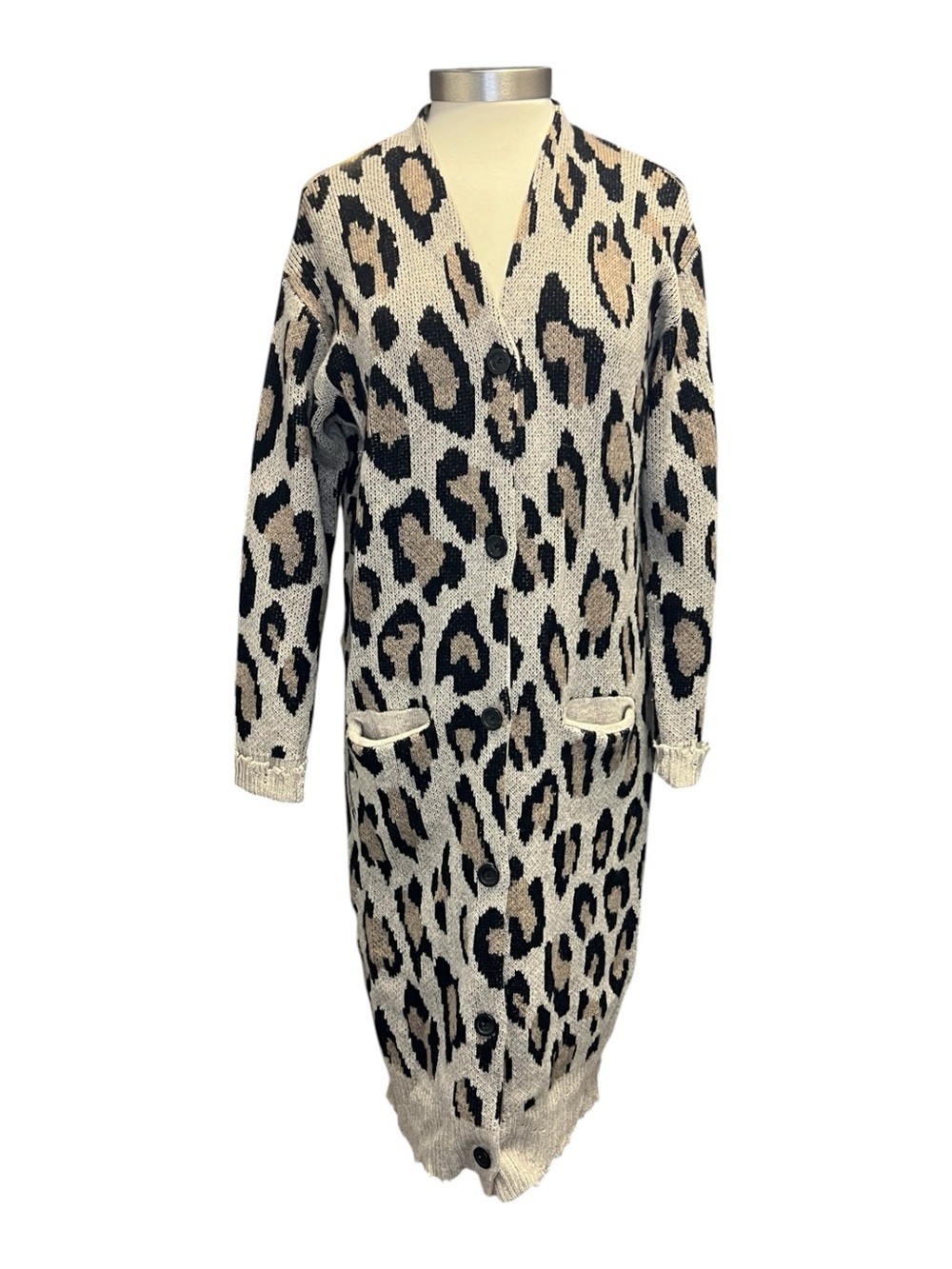 R13 Animal Print Cashmere Long Line Sweater
